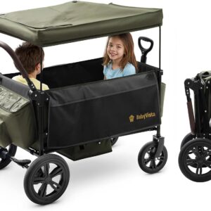 Stroller Wagon for Kids, One-Hand Adjustable Push/Pull Handle, Spacious Storage, 8″/12″ All-Terrain Wheels, Canopy with Bug Net, Wagon Stroller for Daily Walks, Short Trips & Grocery Runs