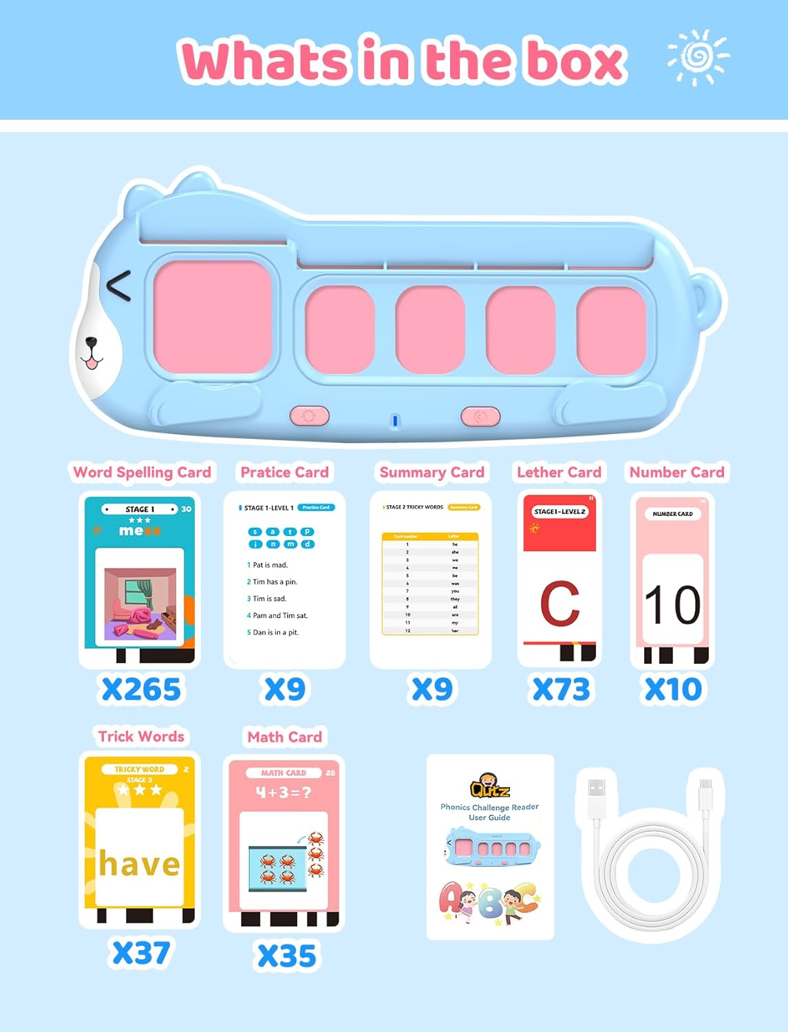 QuTZ Phonics Learning Toy for Preschool Kids – Talking Flash Cards with Sound Machine, Word Blending & Math Games – Educational Reading & Counting Activity Set 4-8 - Image 9