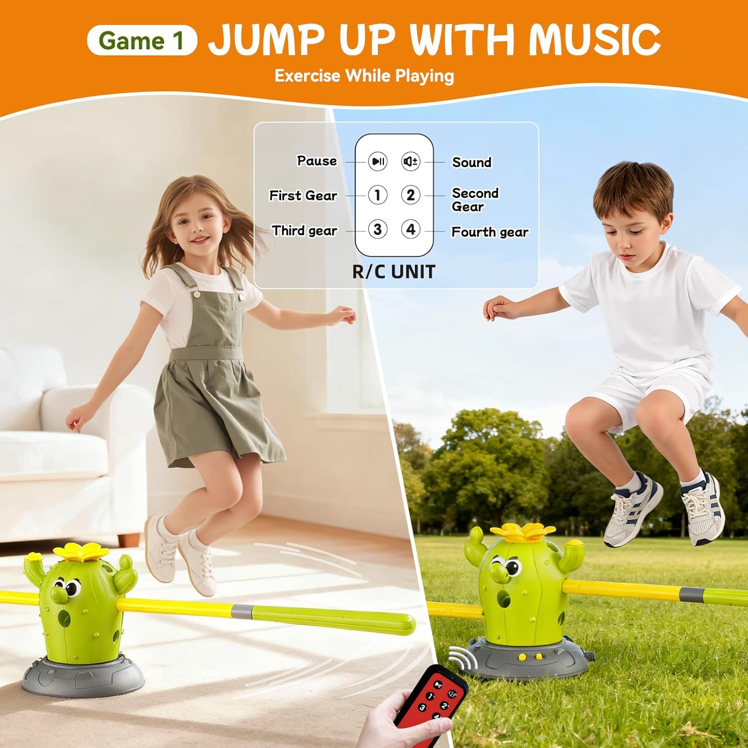 Cactus 4-in-1 Musical Jumping Toys Set with Ring Toss, Stomping Rocket Launcher and Baseball Game, Fun Indoor and Outdoor Toys for Active Play Sports Toy for Kids Ages 3 4 5 6 7 8+ Boys & Girls. - Image 3