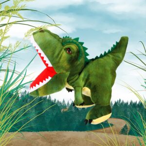 Easfan Plush Dinosaur Hand Puppet with Movable Mouth T-Rex Stuffed Animal Puppet for Imaginative Pretend Play Storytelling Gifts for Kids Boys Girls on Birthday Christmas, 11”