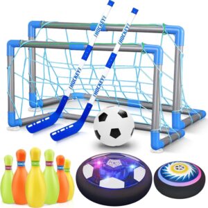 HopeRock 3-in-1 Hover Soccer Ball Hockey Bowling Set, Indoor and Outdoor Toys for Kids Ages 3-12, Outside Toys with LED Lights, Christmas Birthday Gifts for 3 4 5 6 7 8 9+ Year Old Boys Girls