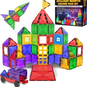 Magnetic Tiles Building Blocks Toy – STEM Educational Magnet Set for Kids, Creativity Preschool Learning Sensory Montessori Toddler Toys for Boys & Girls 3+ Years Old – 57PC