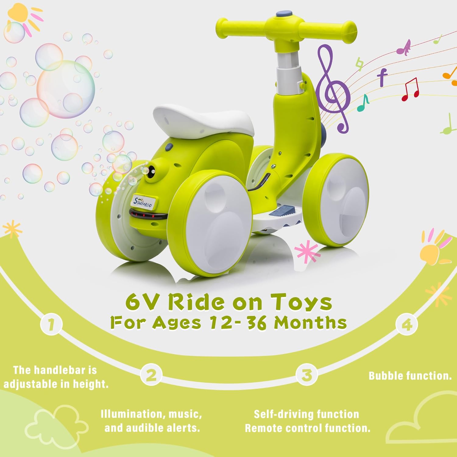 JoyRydz 6V Electric Baby Balance Bike with Bubble Machine,4 in 1 Toddler Balance Bike w/Remote Control for 1 Year Old Boys Girls Kids Bubble Bike Ride on Toys w/Powered Motor,Music,LED Lights (Cyan) - Image 2