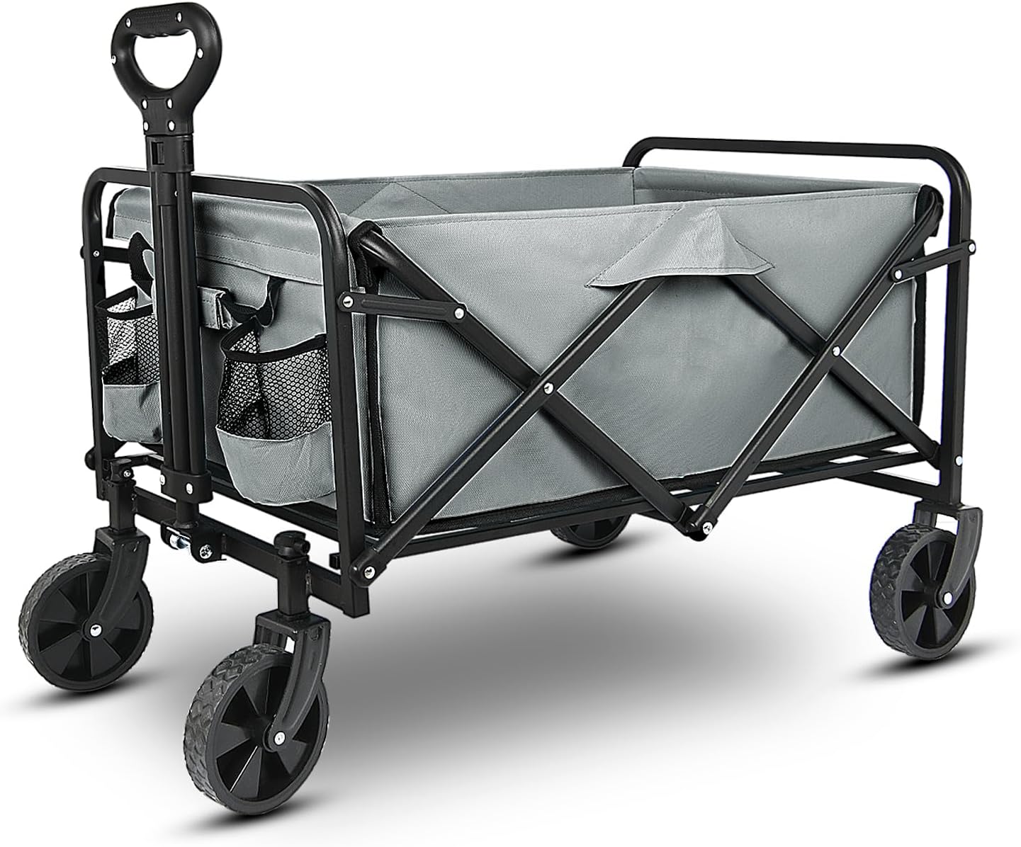 Yesker Foldable Wagon - 220lbs Collapsible Garden Carts with All Terrain Wheels for Outdoor Camping Sports Shopping Gardening - Heavy Duty Portable Utility Trolley (Gray)