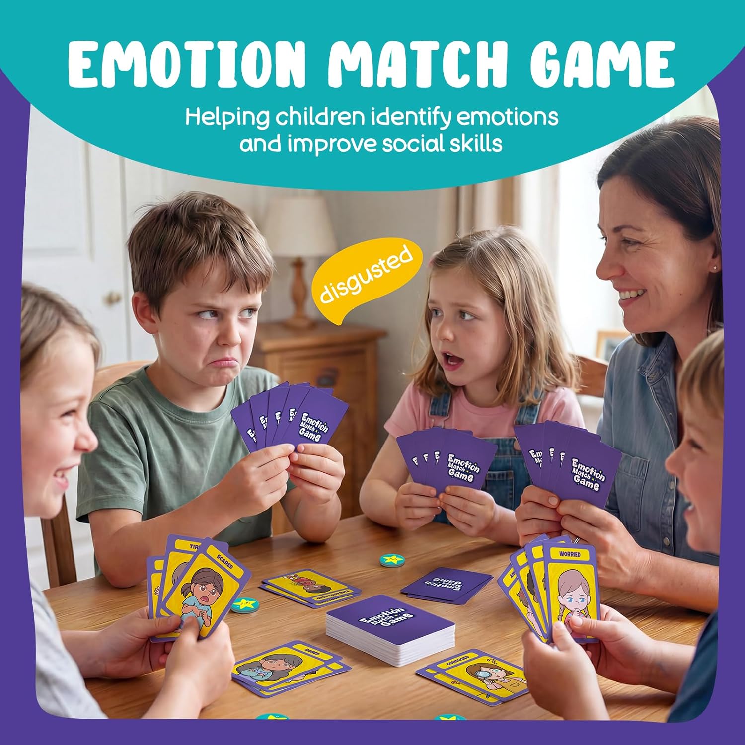 Faces & Feelings Go Fish Card Game Social Emotional Learning Activities for Kids Ages 6+,Learn to Identify Various Moods, Cartoon Faces Emotions Social Skills Games for Home, Therapy & Classroom Use - Image 2
