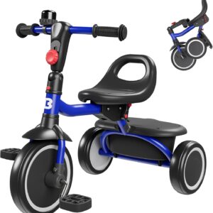 besrey Toddler Tricycle with Bell, Kids Tricycle Age 18 Months to 5 Years, Kids Trike, Toddler Bike for 1.5-5 Year Olds, Baby Trike, Gifts & Toys for Boys & Girls, Blue