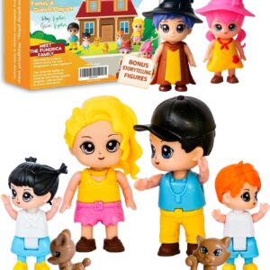 FUNERICA Dollhouse Family Figures & Pets – Poseable Family Dolls Set – Miniature Dollhouse People – Compatible Doll House Accessories for 1:12 & 1:24 Wooden & Plastic Dollhouses + Bonus Figures
