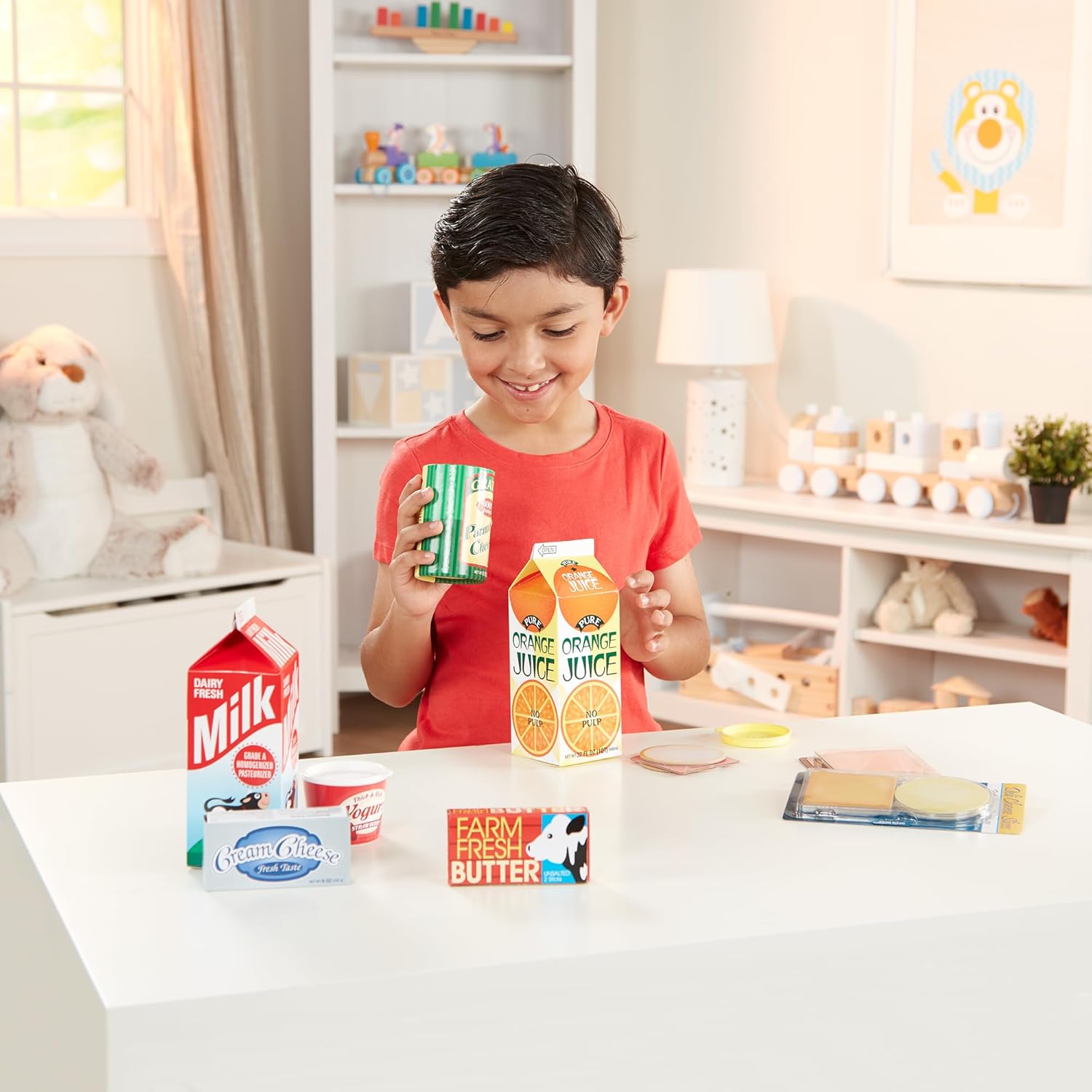 Melissa & Doug Fridge Fillers Grocery Play Food Cartons (8 Pieces) Wooden Toy Groceries, Pretend Play Food, Kitchen Accessories for Kids Ages 3+ - FSC Certified - Image 2