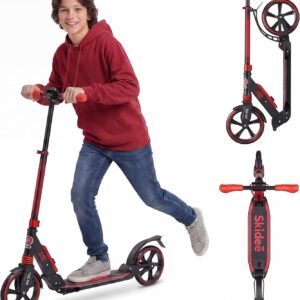 Skidee Adult & Teen Scooter Adjustable Height, Folding, Large Wheels, Lightweight, Durable, Anti-Shock Suspension, Up to 220 lbs