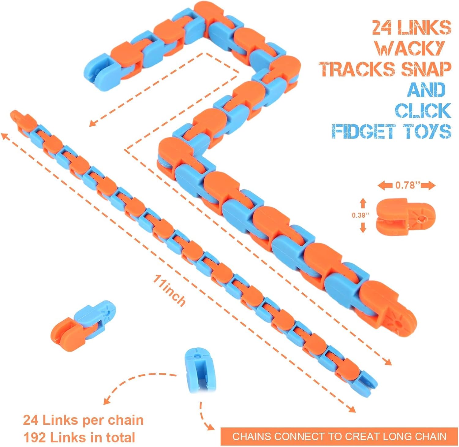 8Pcs 24Links Fidgets Wacky Tracks Fidget Toys for Kids Valentines Day Gifts Classroom Gifts School Easter Stocking Stuffers Plastic Sensory Autism Snap Fidget Click Snake Toys for Adults Travel 11inch - Image 2
