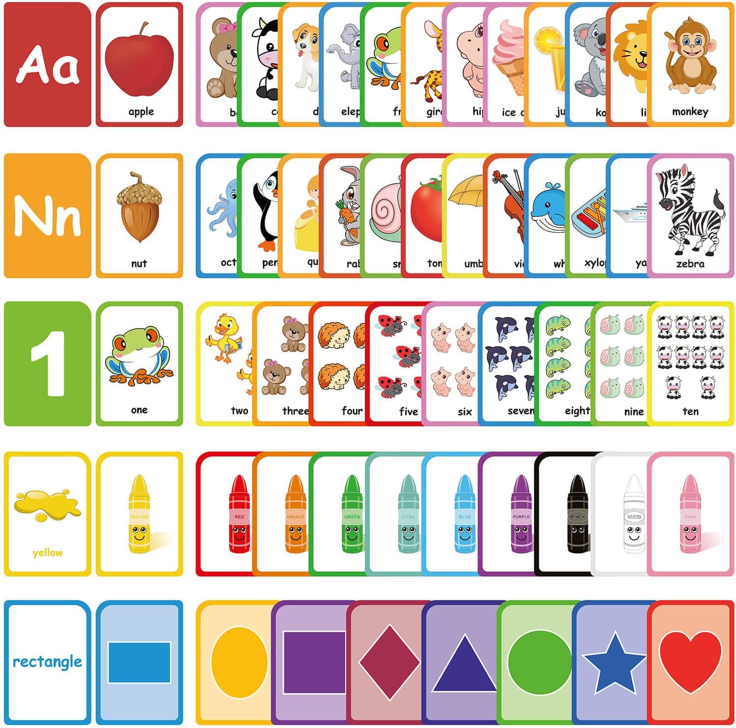 ZazzyKid Flash Cards for Toddlers Learning: 54 Double Sides Flashcards for Alphabets, Numbers, Colors, Shapes - Educational Toys for Preschool