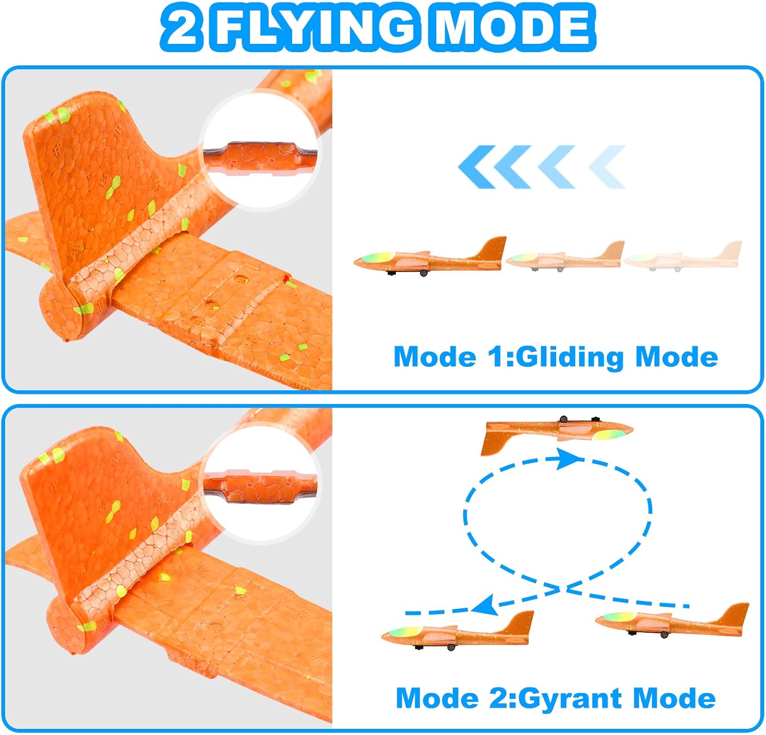 Fuwidvia 3 Pack Airplane Launcher Toys, 13.2'' LED Foam Glider Plane Toy for Boys, 2 Flight Modes Outdoor Flying Toys Birthday Gifts for Boys Girls 4 5 6 7 8 9 10 11 12 Year Old (Blue&Green&Orange) - Image 3