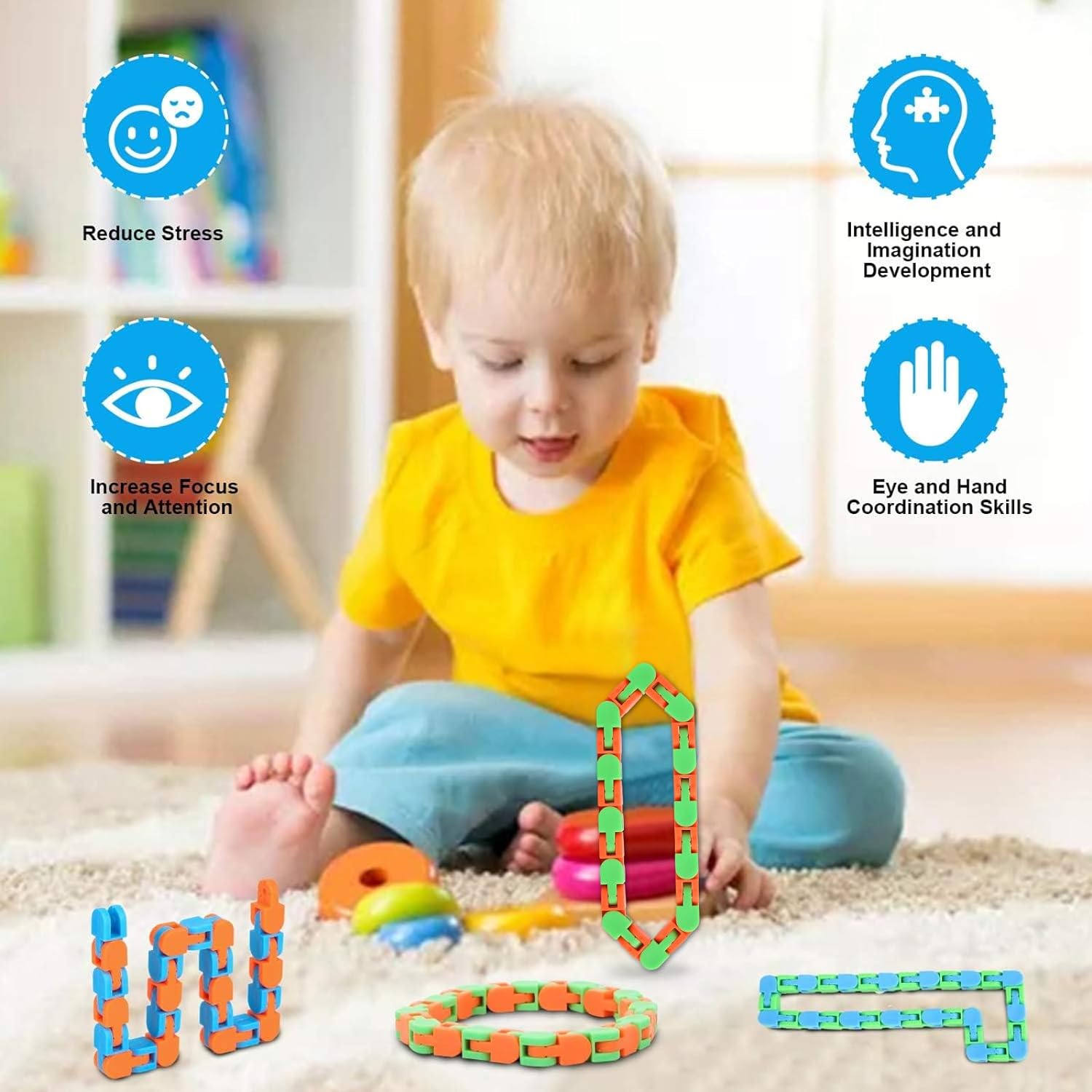 8Pcs 24Links Fidgets Wacky Tracks Fidget Toys for Kids Valentines Day Gifts Classroom Gifts School Easter Stocking Stuffers Plastic Sensory Autism Snap Fidget Click Snake Toys for Adults Travel 11inch - Image 6