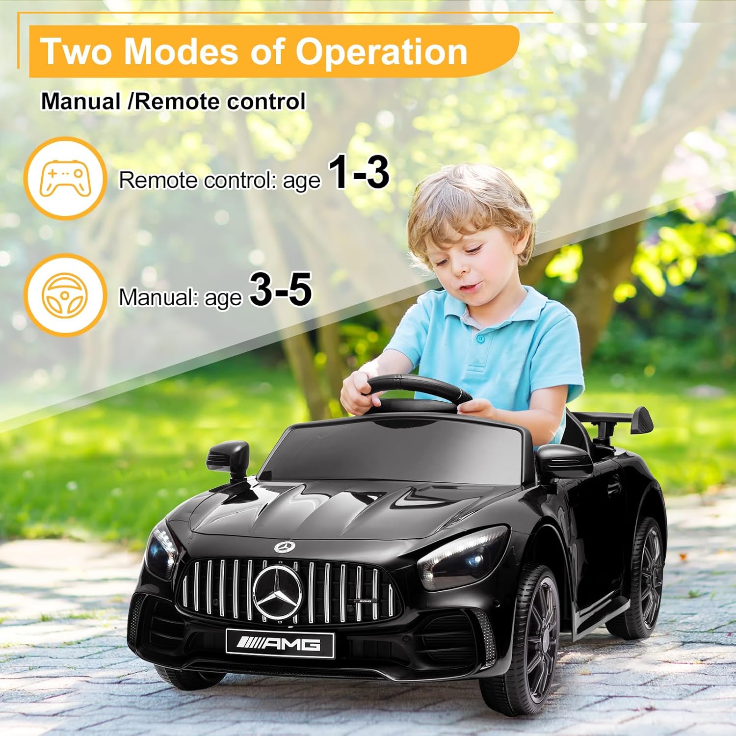 Winado 12V Ride on Car, Licensed Mercedes Benz AMG GTR Battery Powered Electric Vehicle, w/Parent Remote, Wider Seat, LED Lights, Openable Doors, MP3 Player, Smooth Start, 3 Speeds - Black - Image 5