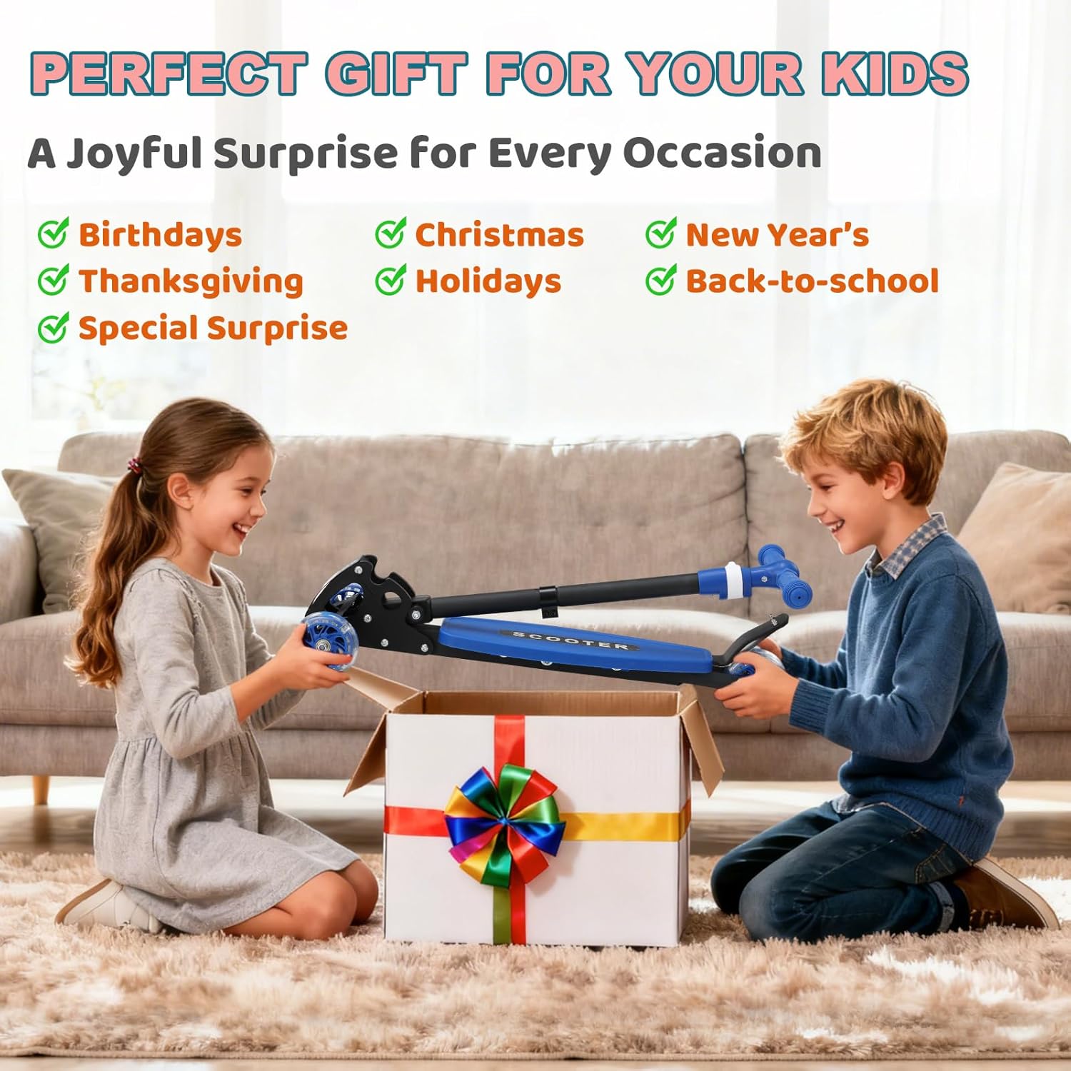 Kick Scooter for Kids Ages 6-12, LED Lighted Wheels and 3 Adjustable Height Handlebars, Kids Kick Scooter, Extra Wide Deck for Girls and Boys Blue - Image 8