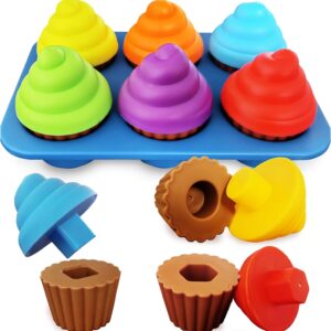 RAINBOW TOYFROG Cupcake Toy Toddler Toy Learning Colors and Shape-Shape Sorting Toys for Toddlers-Geometry Manipulatives Toddler Sensory Toys for Kids – Child Montessori Toys for Girls Boys