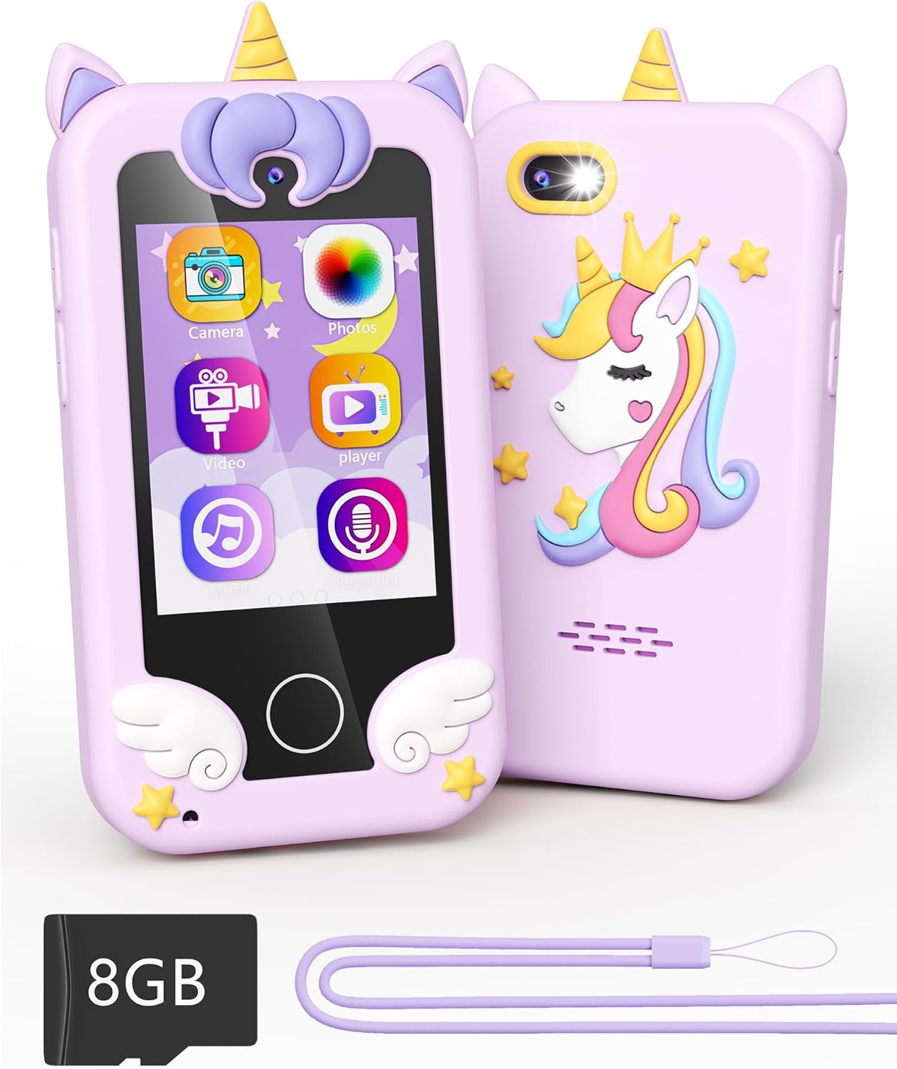 Kikapabi Kids Toy Smartphone, Unicorn Gifts for Girls Boys Ages 3-8 Years Old, Touchscreen Fake Play Phone with Music Dual Camera Puzzle Games, Birthday, Kids Trip Activity