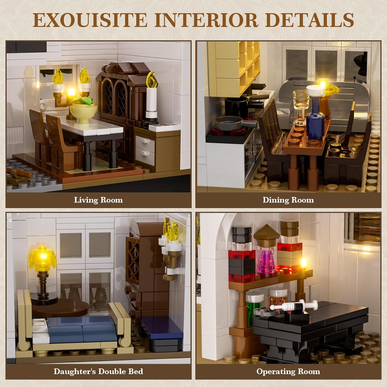 Magic House Building Set with LED Light, Owens House Blocks Toy, Creator Architecture Model Building Kit, Compatible with Lego Horror House, Home Office Decor Gift for Adults (1877PCS) - Image 4