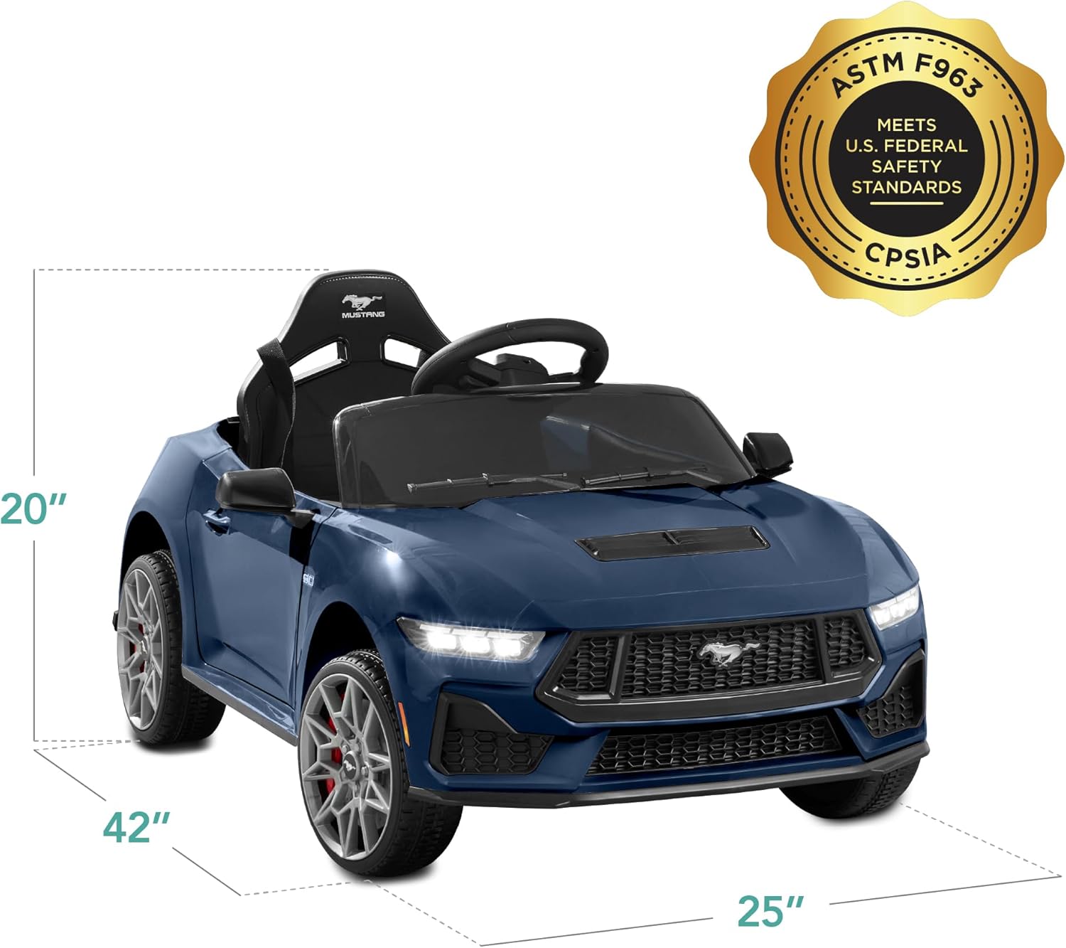 Best Choice Products Kids 12V Electric Ride On Car Officially Licensed Ford Mustang w/Parent Control, LED Lights, 2 Speeds, Bluetooth - Blue - Image 9
