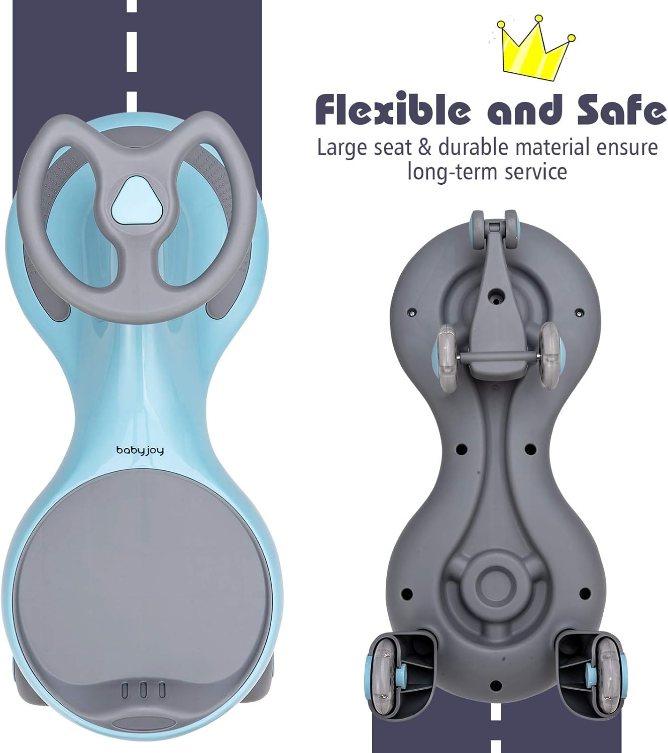 BABY JOY Wiggle Car for Kids, Swing Car with LED Flashing Wheels, No Batteries, Gears or Pedals, Uses Twist, Turn, Wiggle Movement to Steer, Ride-on Toy for Boys Girls 3 Year Old and Up (Blue) - Image 3