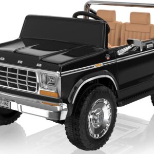 ANPABO Licensed Ford F-150 24V 2 Seater Ride on Car for Kids, 4x100W Motors for All-Terrain Electric Car with Parental Remote, Retro Style, 3-Speeds, Large Storage Box, Music Player, Aged 3-8, Black