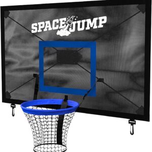 SpaceJump AstroJam Trampoline Basketball Hoop and Net Set Attachment, Outdoor Accessory for Active Backyard Play, Black/Blue