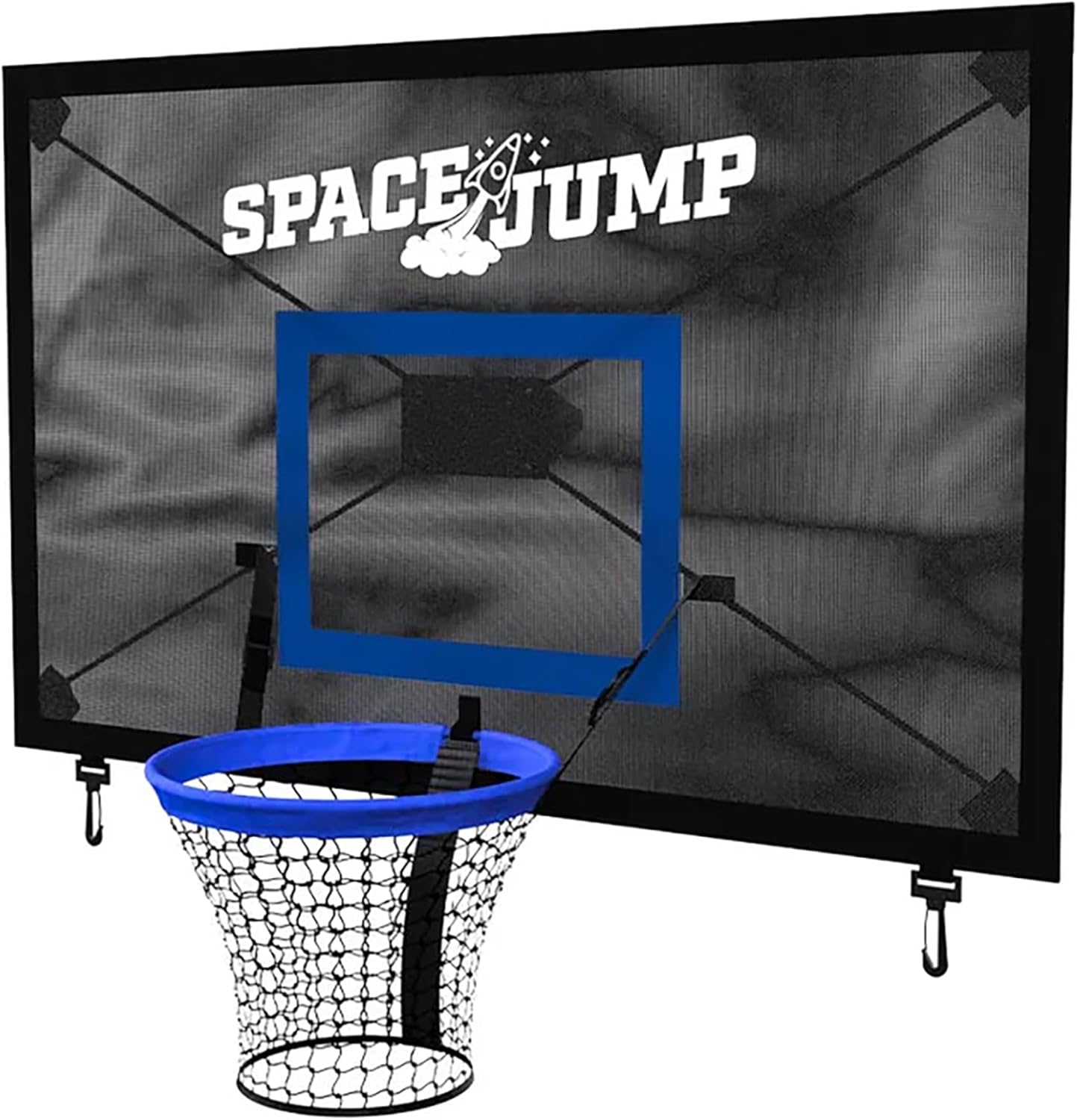 SpaceJump AstroJam Trampoline Basketball Hoop and Net Set Attachment, Outdoor Accessory for Active Backyard Play, Black/Blue