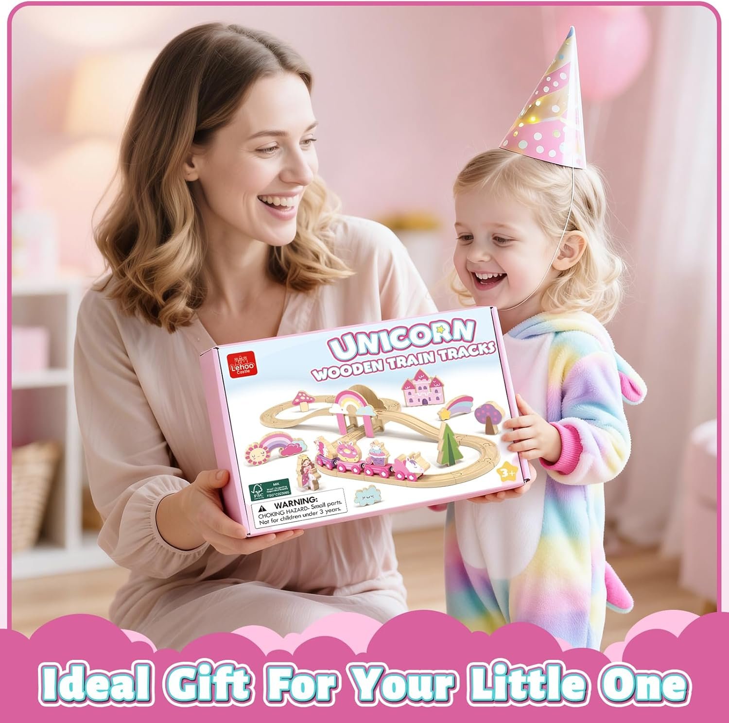 Lehoo Castle Wooden Train Set - Unicorn Train Set for Toddlers 2-4, Wooden Train Track Toddler Girl Toys, Pink Train Fantasy Toys for 3 4 5 6 7 Year Old Girl - Image 6