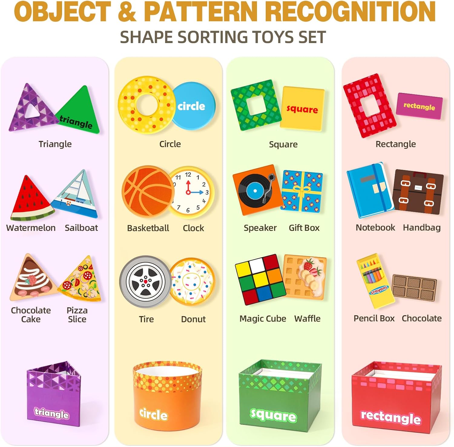 Atoylink Montessori Toys Shape Sorter for Toddlers, Wooden Stacking Blocks Nesting Boxes Baby Everyday Objects Shape Sorting Toys Matching Games, Preschool Learning Toys for 1 2 3 Year Old Boys Girls - Image 2