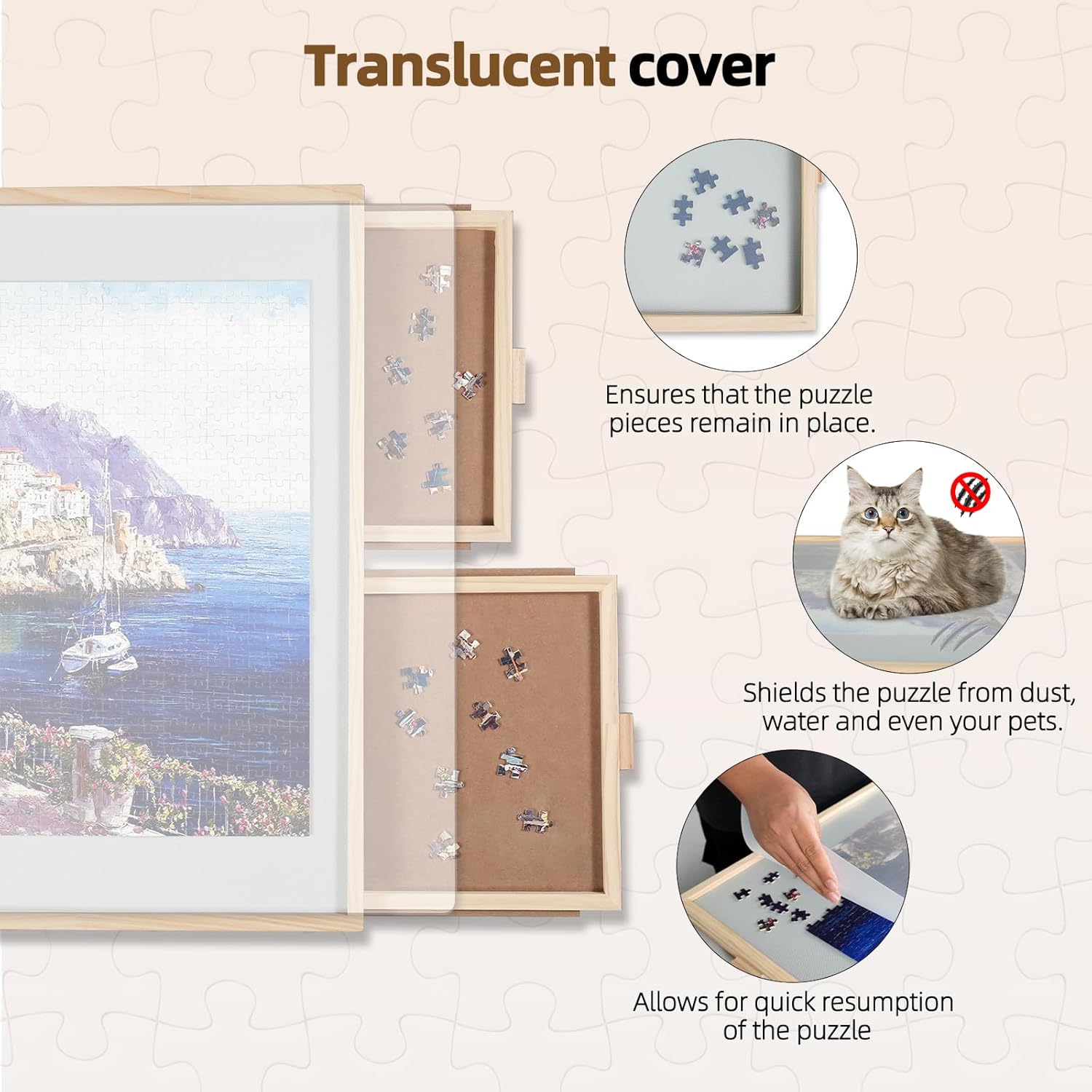 ALL4JIG 1500 Pieces 2-in-1 Tilting & Rotating Puzzle Board for Adults Gifts, 24.53" x 33.19"Wooden Jigsaw Puzzle Table with 4 Drawers, Portable Board with Lazy Susan and Cover, - Image 5
