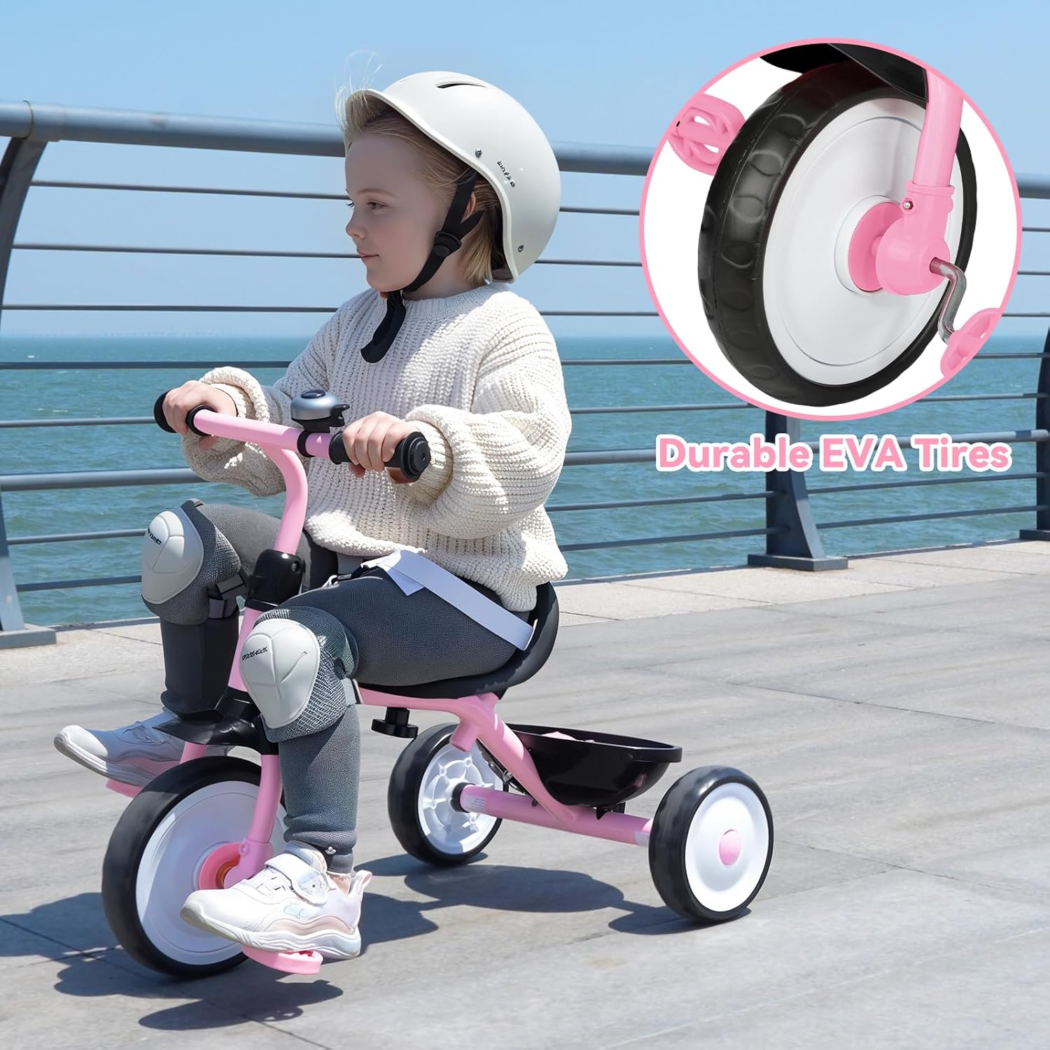 Liberry 2 in 1 Toddler Tricycle Age 2 3 4 Years Old, Kids Trike with Adjustable Push Handle, Bell & Basket, 3 Wheel Bike Riding Toy Birthday Gift for Girls Boys, Light Pink - Image 9