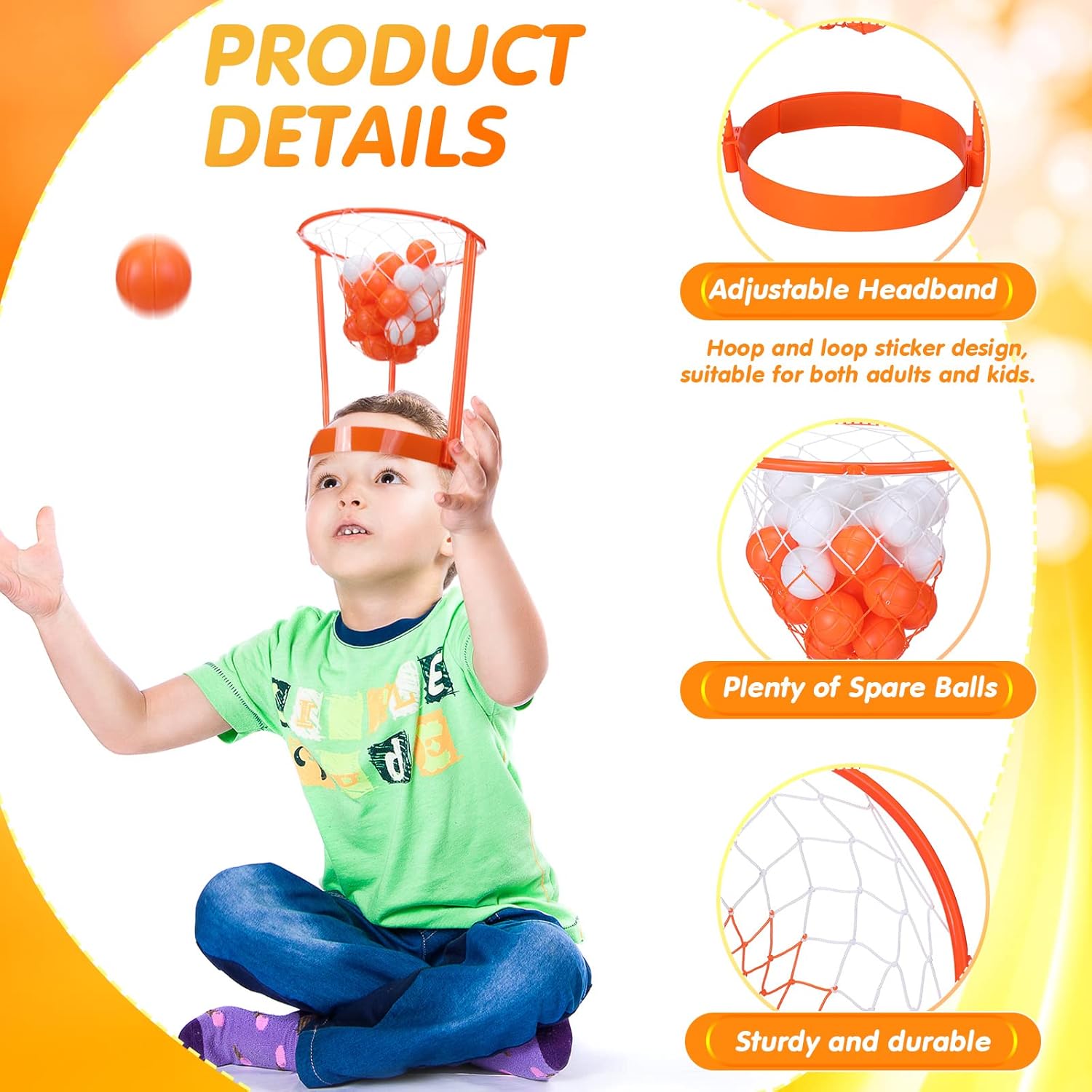 Head Hoop Basketball Party Game Set for Kid Adult Carnival Game Portable Adjustable Basket Net Headband with Balls for Birthday Carnival Office Indoor Outdoor Activity Fun Gift Back to School - Image 3
