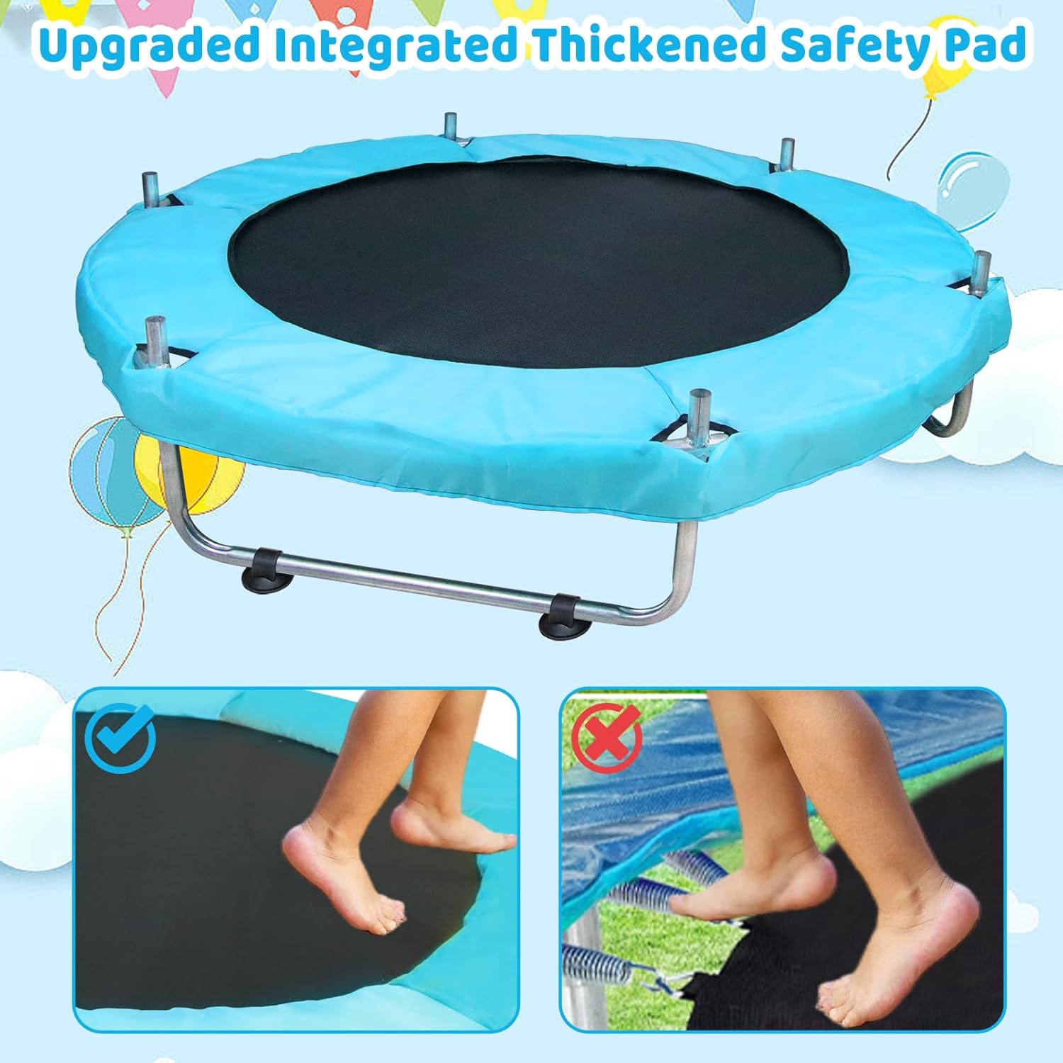 Toddler Trampoline for Kids Ages 1-8, 55'' Small Trampoline with Safety Enclosure Net, Indoor & Outdoor Baby Mini Trampolines, No-Gap Safe Design for Toddlers Jump, Gifts for Children & Boys & Girls - Image 4