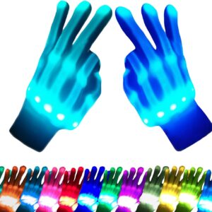COLEDRE Kids Toys 12 Colors LED Gloves Cool Toys Gifts for Age 5-7 8-12 Years Old Boys Girls Stocking Stuffers Kids Teens Christmas Halloween Costumes Light Up Gloves Party Favors (1 Pair M)