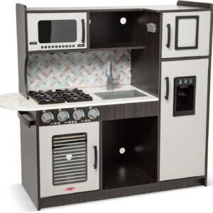 Melissa & Doug Chef’s Wooden Pretend Play Kitchen for Kids with “Ice” Cube Dispenser – Charcoal Gray, Kids Kitchen Play Set, for Toddlers and Ages 3+ – FSC-Certified – FSC Certified