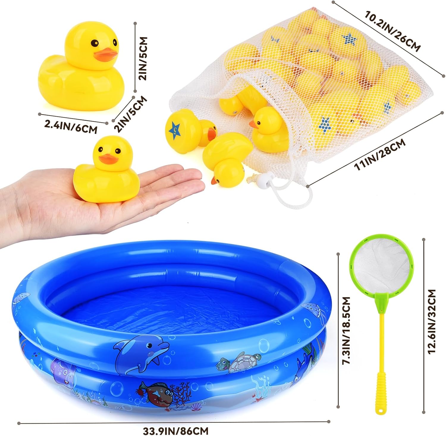 Duck Matching Game Toys for Kids - 20 Plastic Ducks with Numbers,34" x 7" Kiddie Pool | Storage Bag, 2 Nets - Fun Memory Games - Water Outdoor Game for Children,Preschoolers,Birthday Party Carnival - Image 5