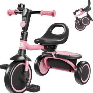 besrey Toddler Tricycle with Bell, Kids Tricycle Age 18 Months to 5 Years, Kids Trike, Toddler Bike for 2-4 Year Olds, Baby Bike, Gifts & Toys for Boys & Girls, Pink