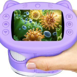 2.4″ Screen Pocket Kids Microscope: 1000X Handheld Microscope for Photo and Video – Portable Science Kits STEM Toys – Christmas/Birthday Gifts for Girls & Boys Ages 3-12(Purple)