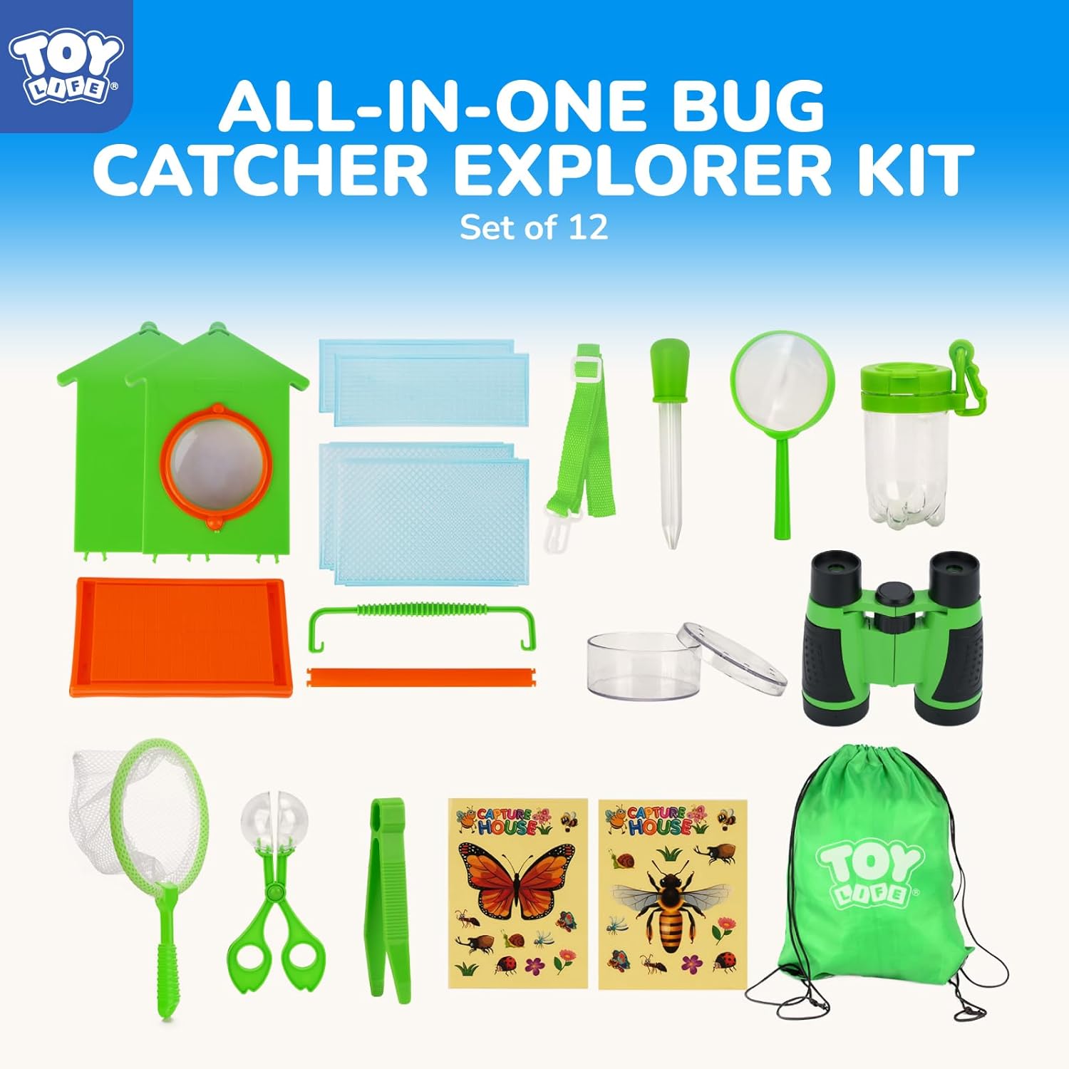 TOY Life Bug Catcher for Kids, Bug Catching Kit Kids Explorer Kit with Bug Net, Catching Tool, Tweezers, Magnifying Glass, Binoculars, Insect Catcher, Educational Outdoor Toys Kid Adventure Set - Image 3