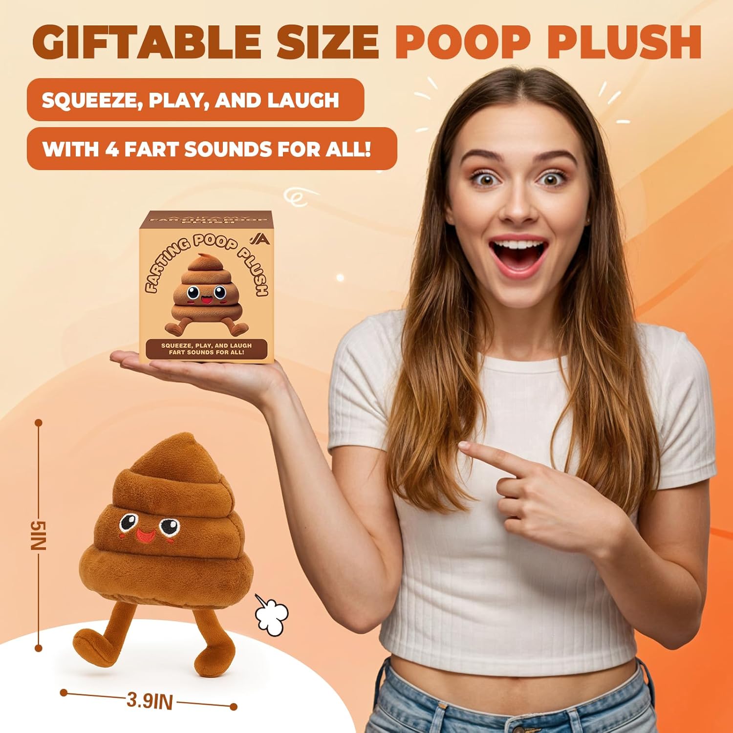 Funny Poop Plush Toy with 4 Fart Sounds - Fart Blaster Noise Maker - Realistic Fake Poop for Pranks, Jokes - Funny Gag Gift for Pets, Kids, Adults - Image 2