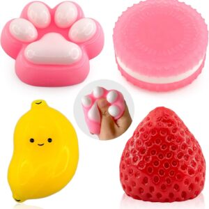 4Pcs Squishy Toys, Soft Sensory Fidget Taba Squishies for Stress Relief, Kawaii Fufu Squeeze Toys for Kids & Adults, Party Favors, Goodie Bag Filler