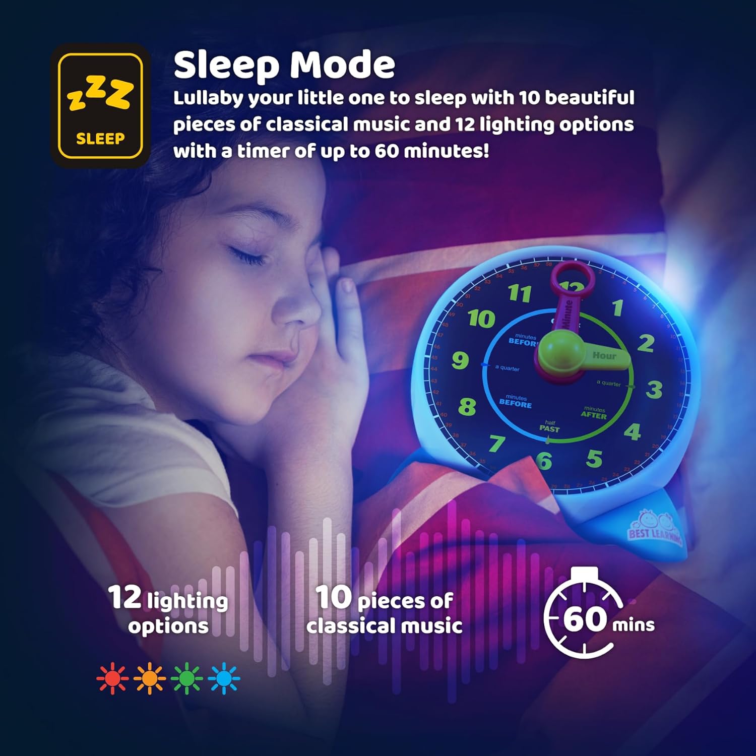 BEST LEARNING Talking Learning Clock for Kids - Telling Time Teaching Clock with Movable Hands, Quiz & Music Sleep Mode - Toddler Preschool Toy Ages 3 4 5 6 Boy Girl Birthday Gift - Image 7