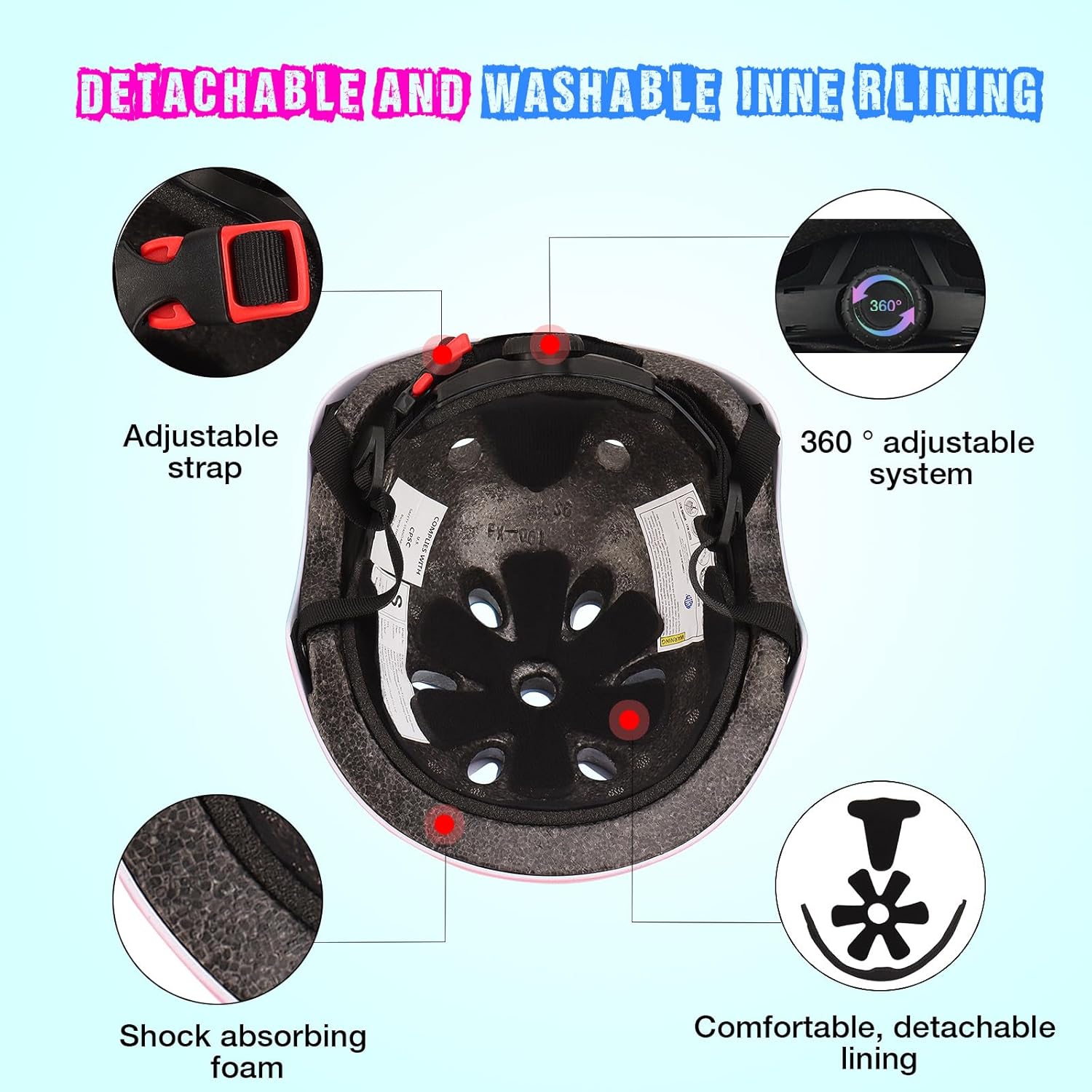 Color Gradient Adjustable Bike Helmet with Knee and Elbow Pads - Kids Toddler Boys and Girls Skateboard Helmet for Ages 3-14 | Ideal for Riding, Scooters, Inline Skating, Longboarding, Roller Skating - Image 3