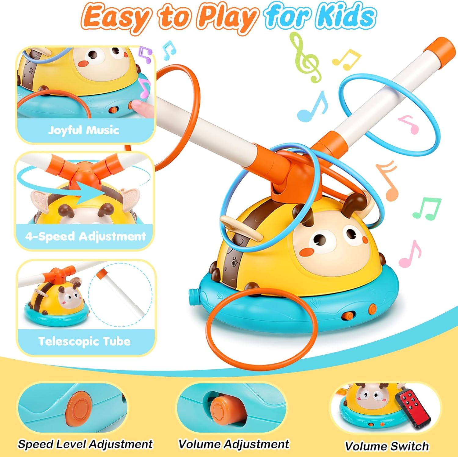 Outdoor Toys for Kids 4-8, 4-in-1 Musical Jump Toy, Toss Ring & Baseball Game, Indside Outside Active Play Sports Toy for Toddlers Ages 3-5, for Boys Girls 3 4 5 6 7 8 - Image 3