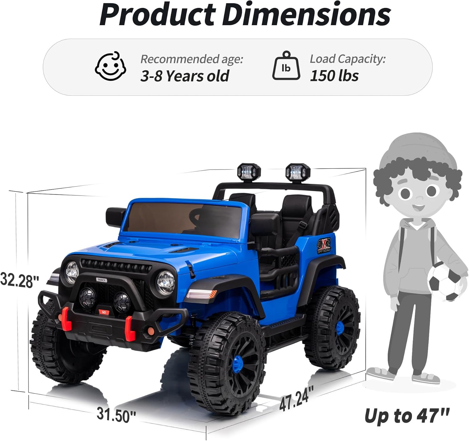 Hikiddo 2 Seater Ride on Car Truck, 12V Kids Electric Ride on Toy for Big Kids Age 3-8 w/Remote Control- Blue - Image 9