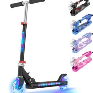 TONBUX Scooters for Kids 5-12, 2 Wheel Scooters with Cool Light Up Stem, Wheels, and Deck, 3 Level Adjustable Height Kick Scooter, Foldable and Lightweight Scooter for Kids 8-12