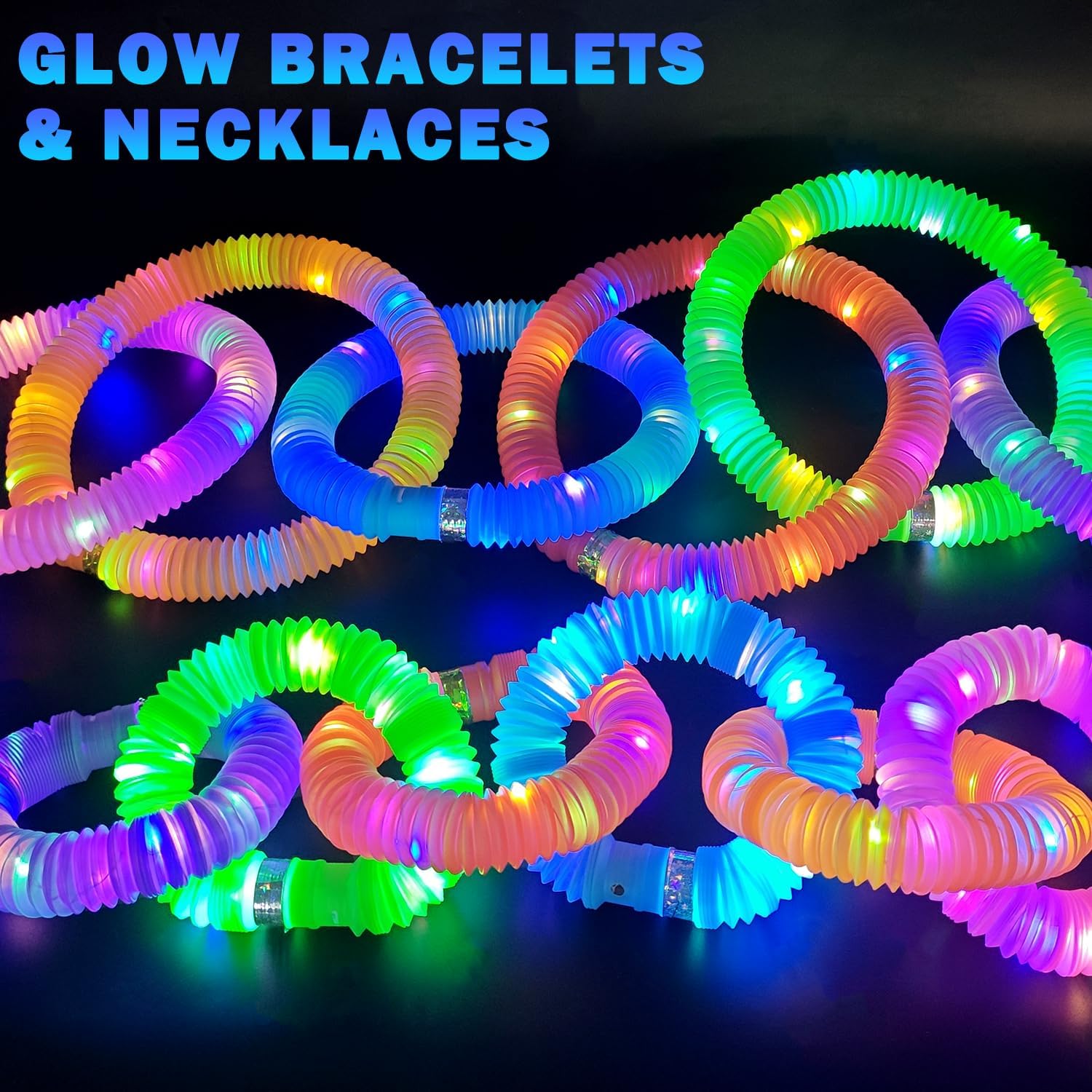 Glow Sticks Camping Essentials for Toddlers-6 PCS,Light Up Pop Tube Wand Toys Gifts for Kids,LED Bracelet Necklace Party Accessories,Fun Summer Outdoor Camp Games Activities Gear Stuff for Boys Girls - Image 3