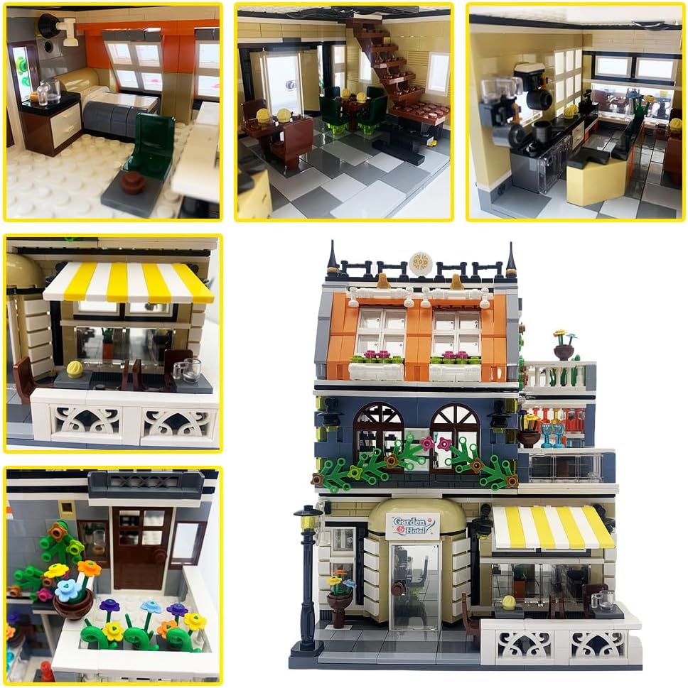 Garden Hotel Assembly Square Building kit,Modular House Building Blocks Model Set for Teens and Adults.Collectible Display Toy Building Set 1284 PCS - Image 5