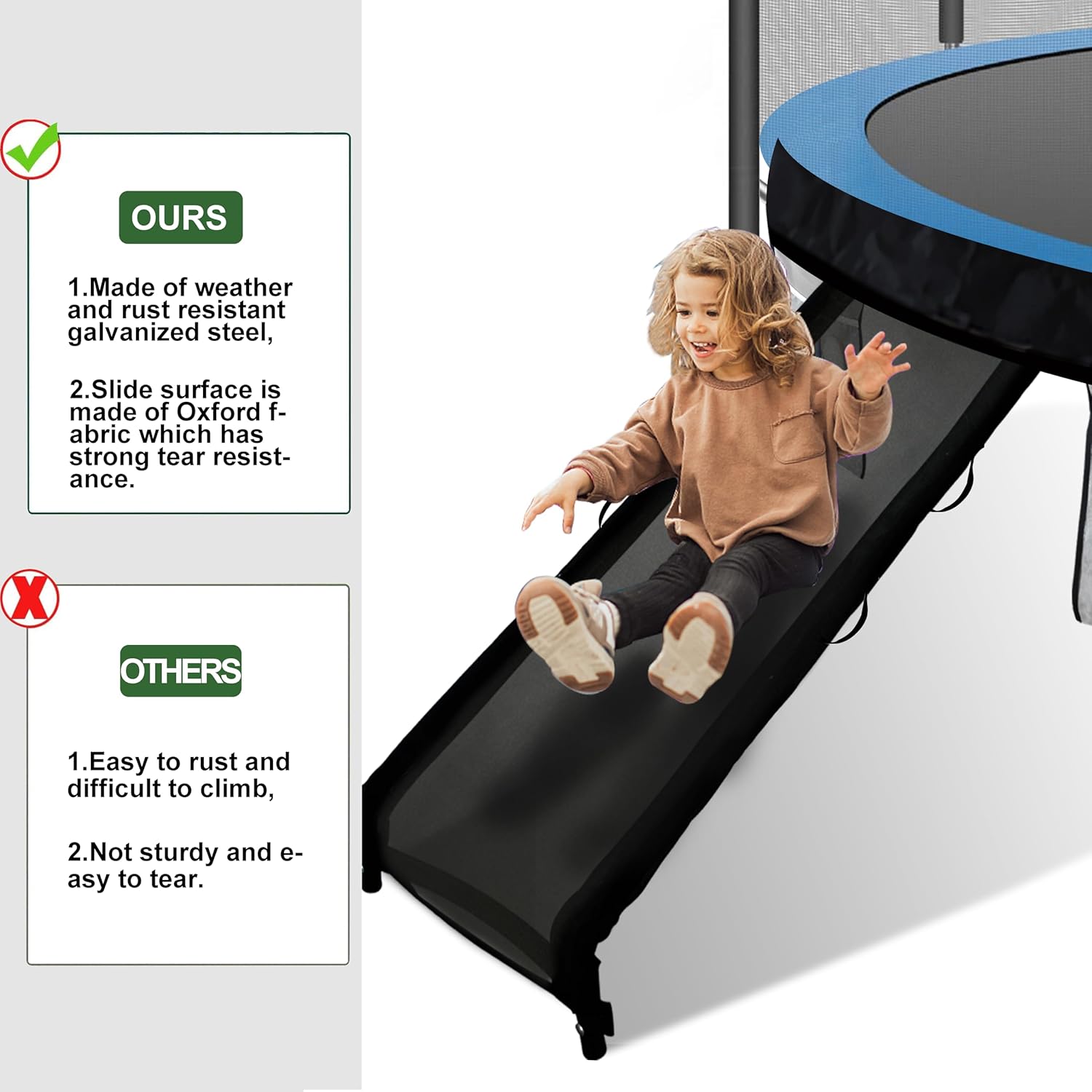 Eurmax USA Trampoline Safe Slide and Ladder for Kids, Universal Hook Design, UV-Resistant Steel and Fabric, Includes Shoe Storage Pocket, Universal Trampoline Accessories - Image 5