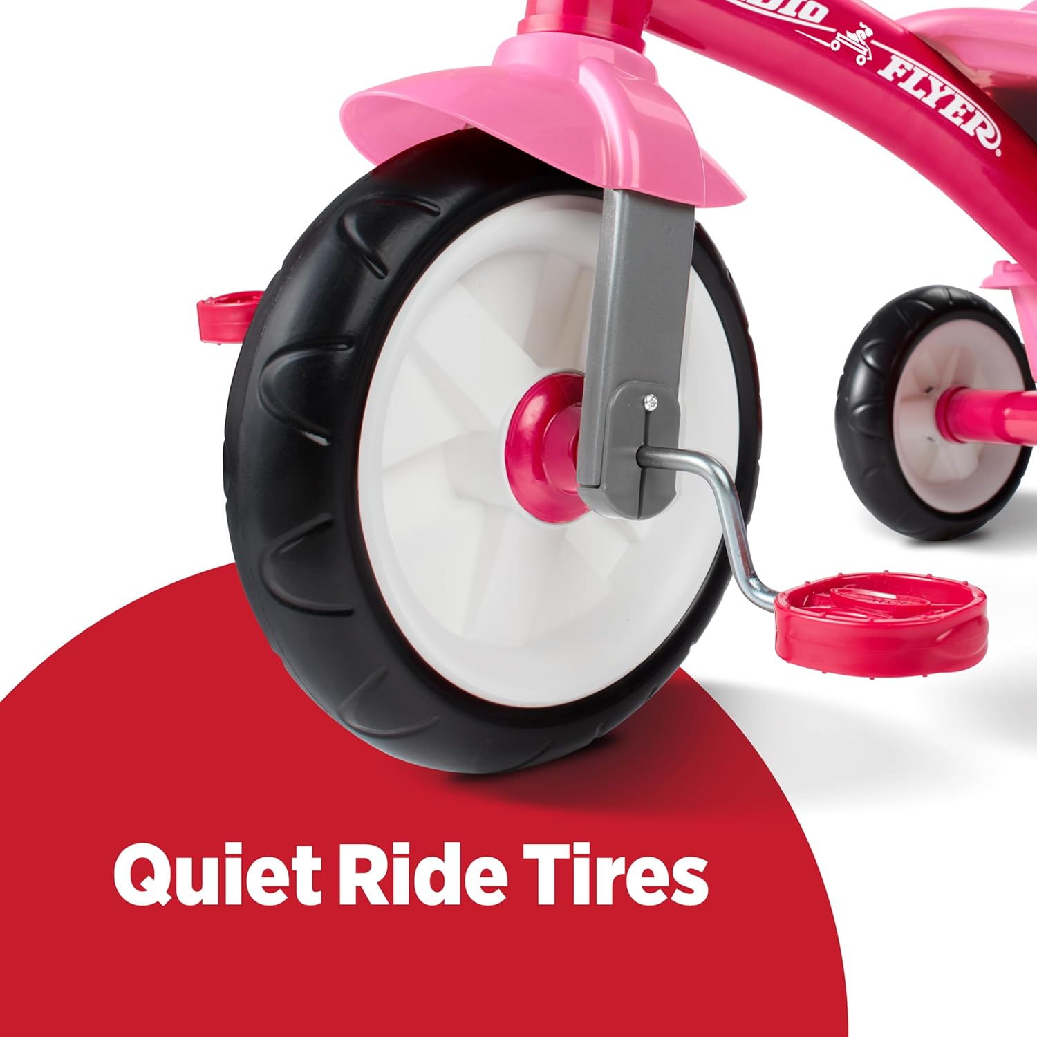 Radio Flyer Pink Rider Trike, for Ages 2.5-5, Adjustable Seat, Steel Construction, Quiet Ride Wheels, Covered Storage Bin, Comfort Grip Handlebars, Easy Carry Seat Handle, Tricycle for Toddlers - Image 7